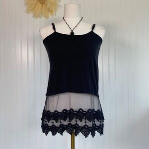 Winter Lennon Womens Whimsigoth Mesh Crochet Trim Cami Top Size S Fairy Grunge